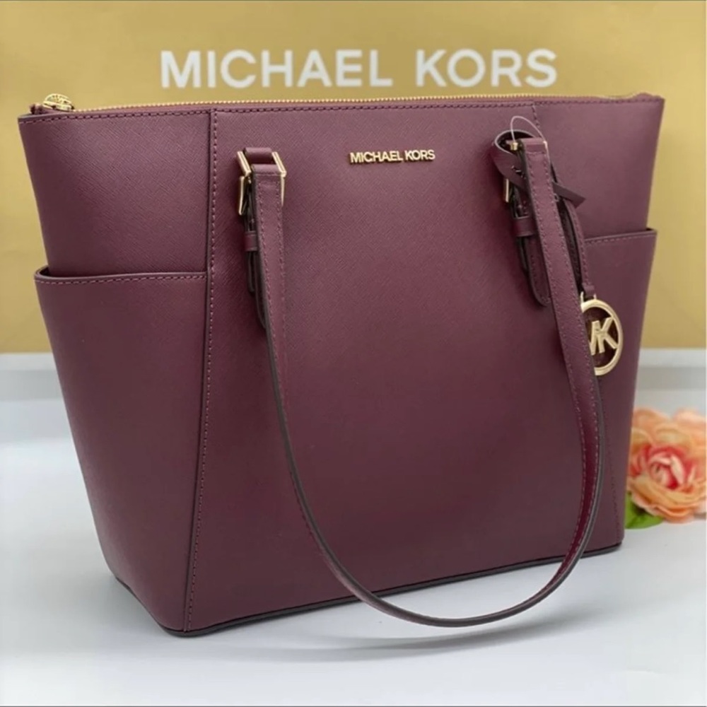 MICHAEL KORS Charlotte Large Leather Top-Zip Tote Dark Cherry NWT - Picture 15 of 16